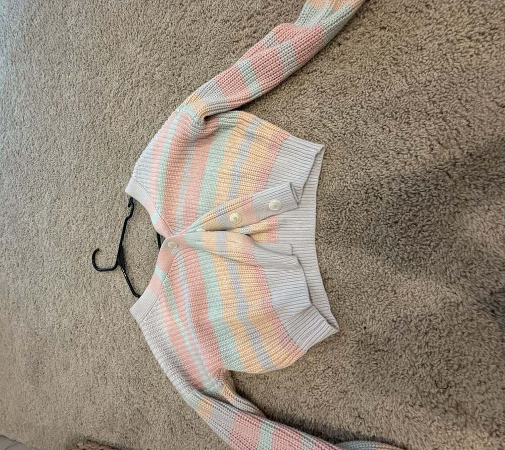 Jessica Simpson Pastel Striped Cropped Cardigan Sweater